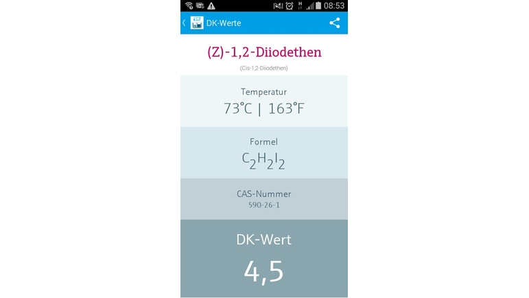 Screenshot DK-Werte App - detaillierte Ansicht