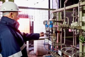 Een expert van Endress+Hauser in een energiecentrale bekijkt de instrumenten