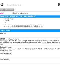 Slave-Details zeigen Gerätestatus mit Informationen zu Ursache und Abhilfe an