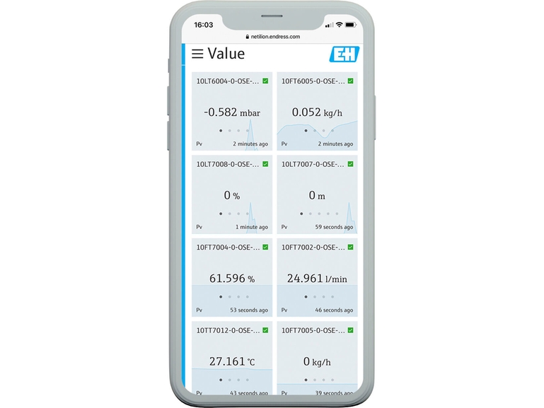 Netilion Value: Smartphone Screenshot vom IIoT-basierten Monitoring-Service