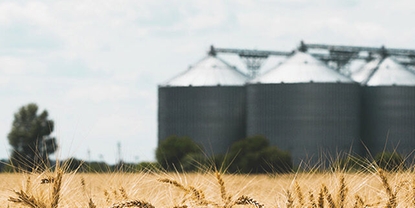 Eine typische mehrere Silos umfassende Anlage zur Lebensmittellagerung, beispielsweise Getreide