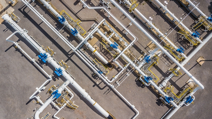 Vue aérienne des conduites de gaz naturel